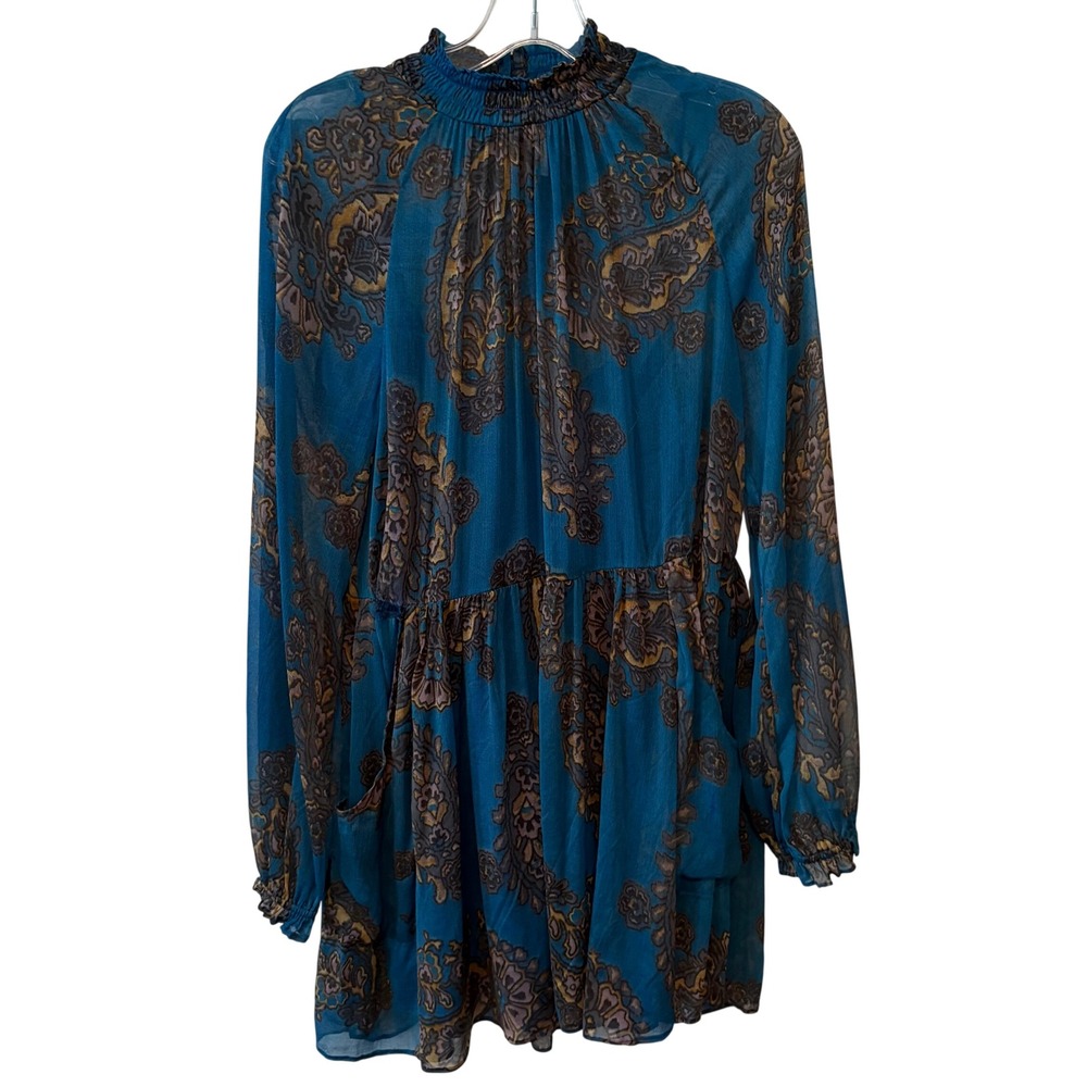 Free People Blue Paisley Sheer Moonstruck Mini Dress in Size S